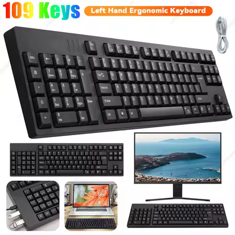 Wired Left Hand Ergonomic Keyboard Mechanical Gaming Keyboard Multimedia Game Office Keyboard 109 Ke