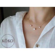 movable three akoya pearl pendant necklace, Japanese seawater pearl, 18k yellow gold, 45cm