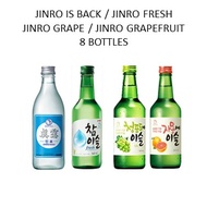 JINRO IS BACK (ZERO SUGAR) / JINRO FRESH / JINRO GRAPE / JINRO GRAPEFRUIT - 8 BOTTLES