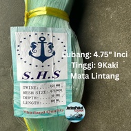 025MM X 4.75" Inci X 50MD X 600ML Pukat Jaring Ikan / Mata Lintang / Isi Kosong / Warna Hijau