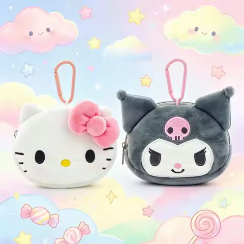 Cartoon Sanrio HelloKitty&Kuromi plush coin bag,anime children keychain bag,soft mini zipper wallet,