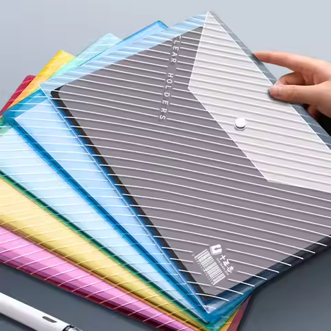 Striped Design, Elegant And Beautiful, Transparent Plastic Envelope, Waterproof With Button, A4 Size