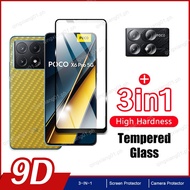 3in1 POCO X6 Pro Screen Protector Tempered Glass for Xiaomi POCO X6 X5 X4 F5 Pro 5G GT NFC C65 C40 HD Screen Protector Lens protector And Carbon Fiber Back Film