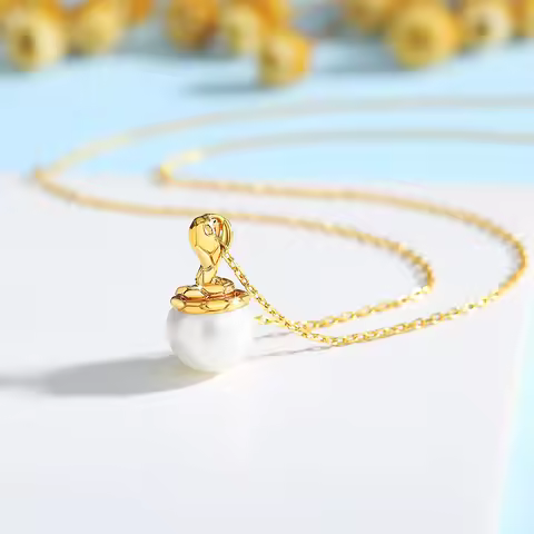 100% Pure 18K Gold Pendant Natural Freshwater Pearl Necklace Au750 Round Jewelry Suitable for Women 