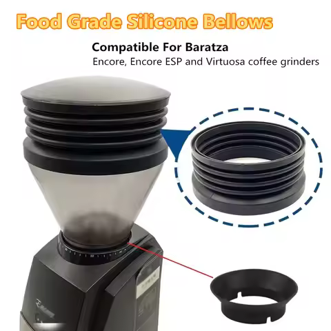 Food Grade Silicone Bellows Dose Hopper with Gasket for Baratza Encore/ESP/Virtuosa+, Zero Retention