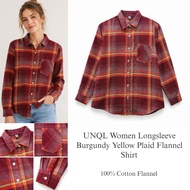 KEMEJA UNQL Women Long Sleeve Burgundy Yellow Plaid Flannel Shirt/Branded Flannel Shirt Latest Flann