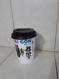 Ly giấy 360ml - 14oz mẫu Sài Gòn Sau Vai Set 100-300 cái kèm nắp