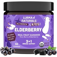 Llama Naturals Elderberry Gummies for Kids, Vegan, Organic Immune Support Supplement with Vitamin C 