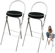 Breakfast Folding Bar Stool with Backrest and Footrest, PU Padded Foldable Kitchen Stool, Indoor Tal