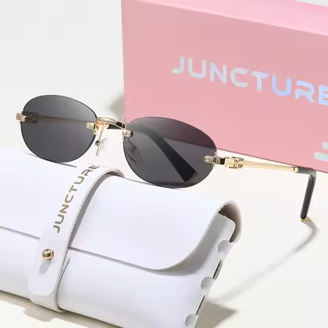 JUNCTURE Popular Fashion Oval Sun Glasses for Female Male Travel UV400 Shades Women Men Rimless Sung