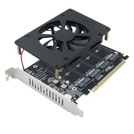 Quad NVMe PCIe Adapter M.2 NVMe SSD to PCI-e 4.0 3.0 x16 Card with Fan Support 2230 2242 2260 2280 N