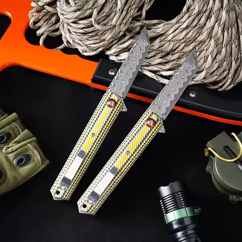 Damascus Pocket Folding Knife 76 layers VG10 Core Outdoor Knife Portable Bushcraft Survival Knives G