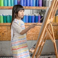 防潑水兒童圍裙 畫兜(單口袋內裡毛巾)附同款收納袋-彩虹波浪款