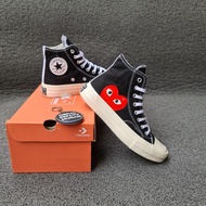 Latest Converse 70S High X Cdg Play Love Black White Glossy Sole
