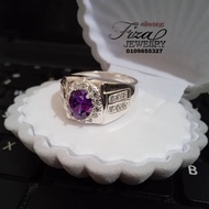 cincin lelaki permata purple amethyst silver 925, cincin lelaki perak 925 batu ungu, silver 925 men 