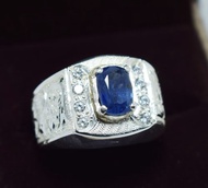 錫蘭藍寶石戒指 天然未處理藍寶石 手工飾品 男士