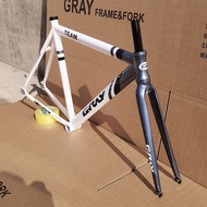 ۩Gray-Team Style Fixed Gear Bike Frameset Fixie Frame Single Speed Aluminum Alloy Frame+Front Fo 4☬