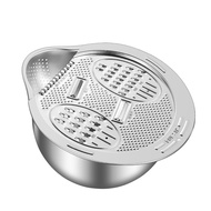 Rice Washer Strainer Bowl Stainless Steel Rice Rinser Strainer Washing Bowl with Grater Rice Colande