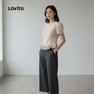Lovito Blus Santai Lengan Ruffle Musim Bunga Panas untuk Wanita L143ED333