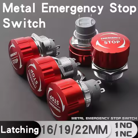 Mushroom Head Metal Emergency Stop Switch 16mm/19mm/22mm 1NO1NC 4Pins Ultra Short Style Waterproof P