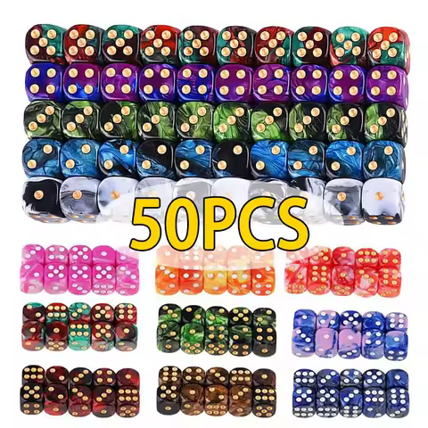 50/30/10Pcs 16mm 6 Sided Game Dice Set Round Corner 10PCS Per Color D6 Square Dice for Playing Board