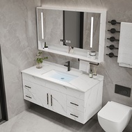 Toilet Cabinet Waterproof With Mirror "Toilet Storage Cabinet With Mirror Bathroom Sink Light Luxury Stone Plate Solid Wood Washstand Sink Wall-Mounted Environmentally Friendly Material 2 dian