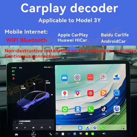 Car Carplay Decoder For Tesla Model Y Model 3 2020-2024 Wireless Auto Connect Wireless CarPlay & And