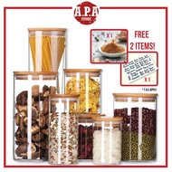 APA Round Glass Cookies Bamboo Lid Jar Food Storage Container Airtight Seasoning Spices Kitchen Bala