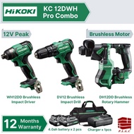 Hikoki KC12DWH 12V Cordless Brushless 3 Pcs Combo DH12DD SDS-Plus Rotary Hammer DV12DD Impact Drill 