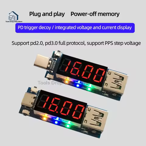 USB Charging Trigger Charger Voltmeter Ammeter 5V/9V/12V/15V/20V/PPS PD2.0 PD3.0 Type-C USB Decoding
