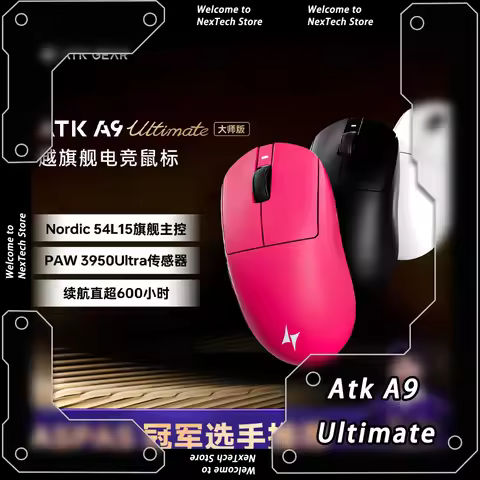 New Atk A9 Ultimate Ultra Max Tri Mode Mouse Paw3950ultra Gaming Mouse New Nano Coating 53g Lightwei
