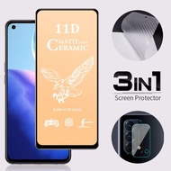 3 in 1 OPPO  A9 F9 Pro A3s A5 A5s A7 A12 A92 A52 A53 2020 A15 A15s Reno 4 5 4G Soft Ceramics Full Glue Matte Tempered Glass + Camera Lens Protector Glass + Back Screen Protector Film