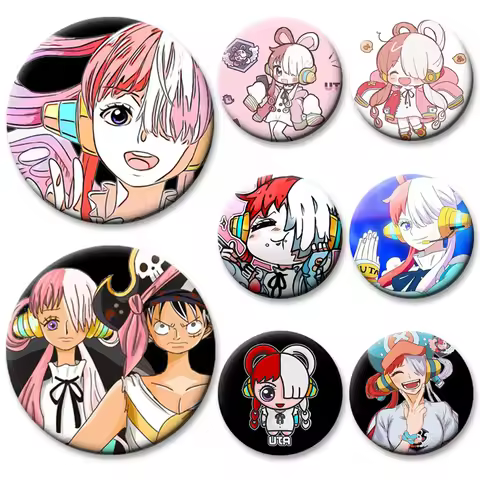 One Piece Film Red Uta Shanks Soft Button Insignia Lapel Pins Round Creative Brooches Cute Cartoon B