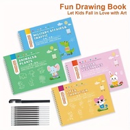 4 Books Set 10 Inch Size, One Set, Reusable Groove Painting Book Writing Training Picture Book, Pen 