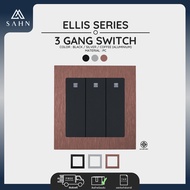 Switch Push 3 Gang 1 Way + Aluminum Frame [SAHN] สวิทช์ไฟแบบกด 3 ช่อง ทางเดียว รุ่น Ellis Series (E0