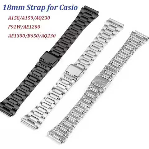 Metal Strap for Casio A158/A159/AQ230/F91W/AE1200/AE1300/B650/AQ230 Stainless Steel Watch Band Class