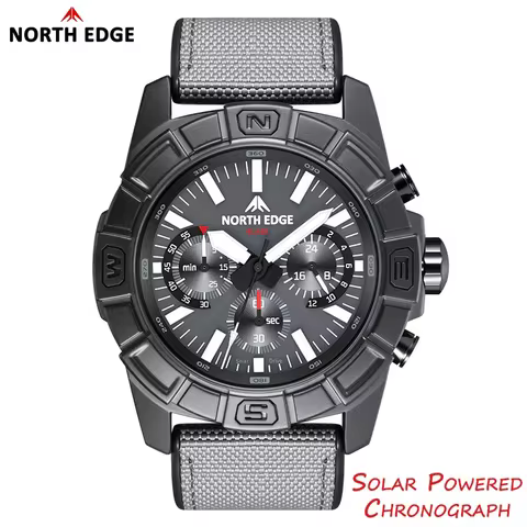 NORTH EDGE BLAZE Men's Watches Solar Power 316 Stainless Steel Case Quartz Watch For Men Pilot Sport