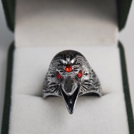 Stainless Steel Three Ruby Eyes Eagle Ring for Men Fashion Punk Rock 3D Norse Viking Eagle Head Ring