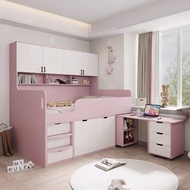 定制兒童半高床帶書桌儲物衣櫃床壹體床功能上床下櫃單人床小戶型