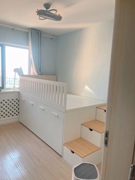 兒童半高床衣櫃一體 Children's half-height bed and wardrobe in one unit 上床下櫃 榻榻米衣櫃 多功能大容量收納衣櫃 榻榻米床架 ideaspace 