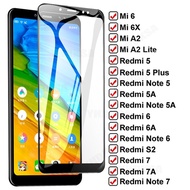 ♥Ready Stock【Tempered แก้ว】Full ฝาครอบสำหรับ Xiaomi Mi 6 6X A2 Lite กระจกนิรภัยหน้าจอ Protector Redmi 6A 7A S2หมายเหตุ7 6 Pro 5A 5 Plus