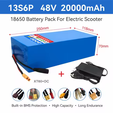 48V Lithium Battery Pack 20Ah 18650 Grade-A Cells Built in BMS T-XT60 1000W-2000W High Capacity For 
