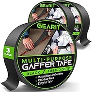 GearIT Gaffer Tape (3-Pack, 1.88in, 30yd Each) Black Gaffers Tape, Heavy-Duty Waterproof, Easy to Te