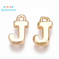 BENECREAT 5pcs Brass Letter Nickel Free golden Letter.J 8.5x5x1.5mm Hole: 0.8mm