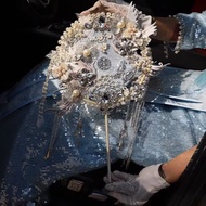 Chinese Wedding Bride Silver Blue Xiuhe Group Fan Heavy Industry High-End Happy Fan diy Material Pac