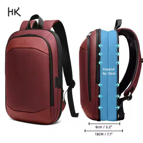 HK Expandable Laptop Backpack Men Slim Fashion Travel Backpack Waterproof 17.3" Commute Backpack Lig