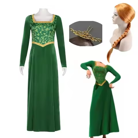 ABC123Princess Cosplay Costume Anime Wife Green Fiona Cos Wigs Outfit ForLadies Women Long Dress Hal