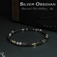 กำไลหิน " ซิลเวอร์ อ็อบซิเดียน : Silver Obsidian " หินแท้100%  ขนาด 4.5mm ทรงลูกบาศก์ เจียรเหลี่ยม สร้อยข้อมือหิน หินนำโชค หินมงคล หินเสริมดวง