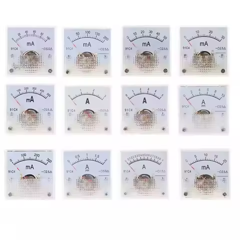91C4 Ammeter DC Analog 1A 2A 3A 5A 10A 20A 30A 50A 100A 200A 300A 500A Panel Mechanical Pointer Type