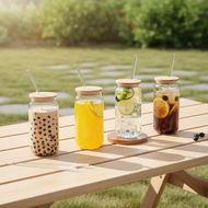 The set includes 1 piece of a 500ML water tumbler, a bamboo lid, a glass straw, and a straw brush, m